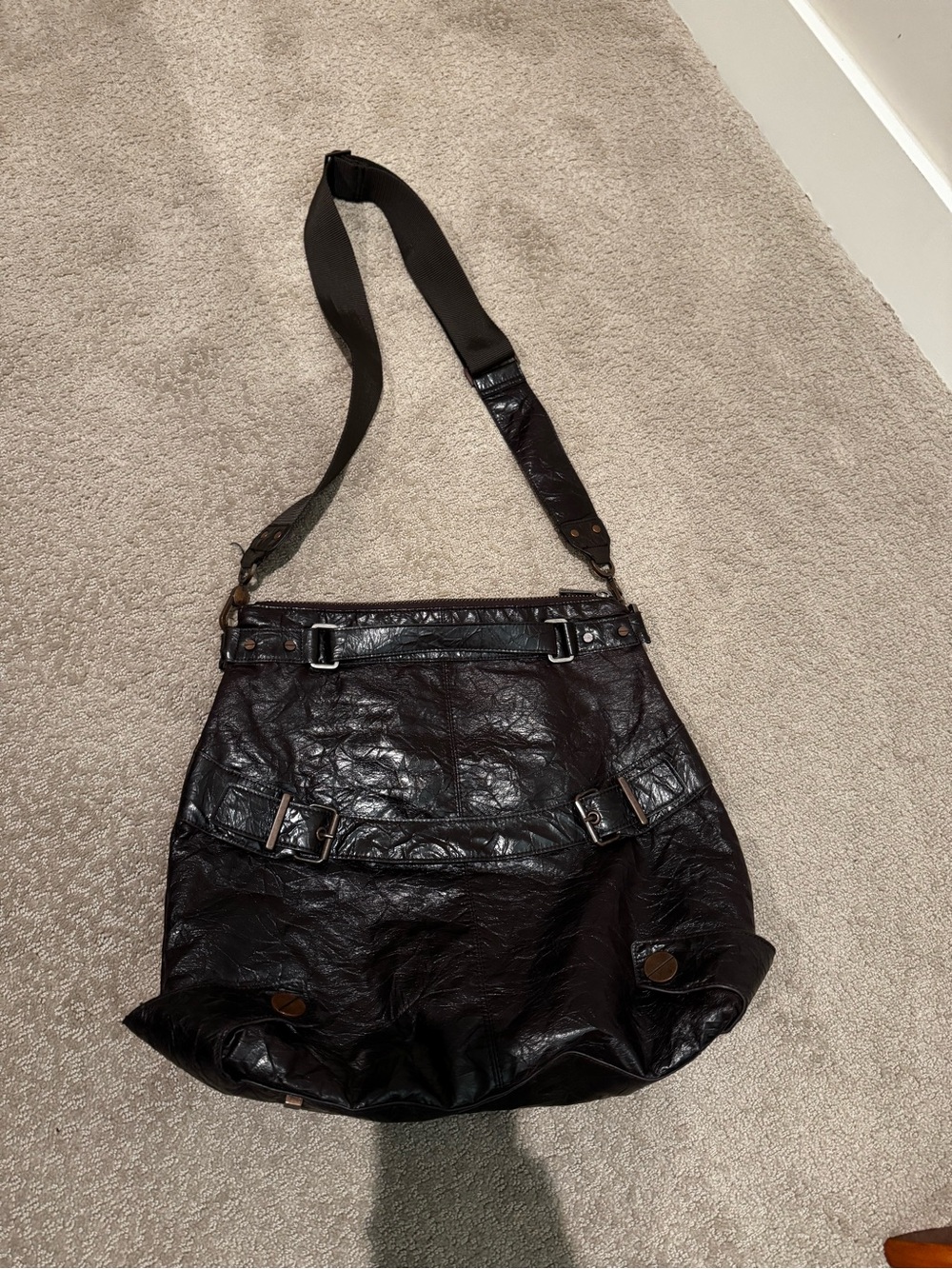 Classic Dark Plum Women's Leather-Style Crossbody Bag